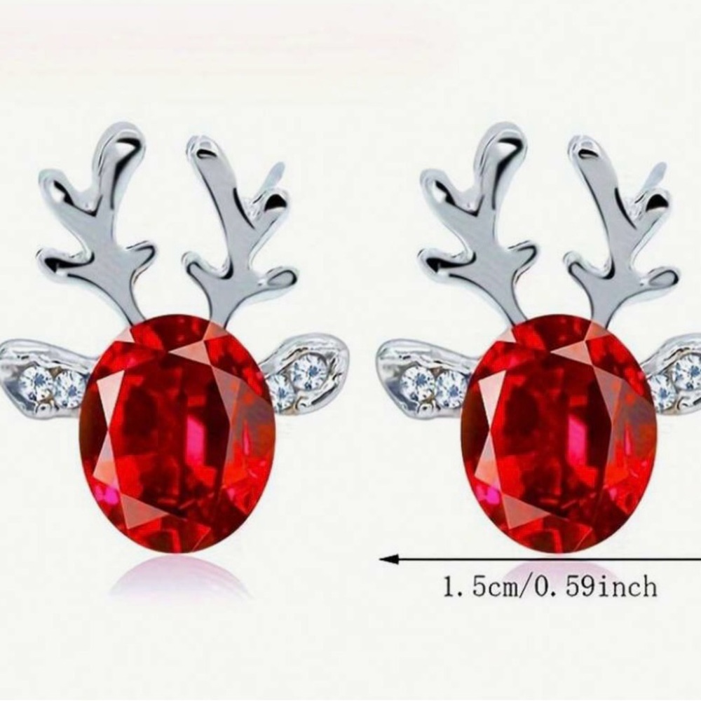 Silver & Red Crystal Reindeer Stud Earrings - Picture 7 of 8